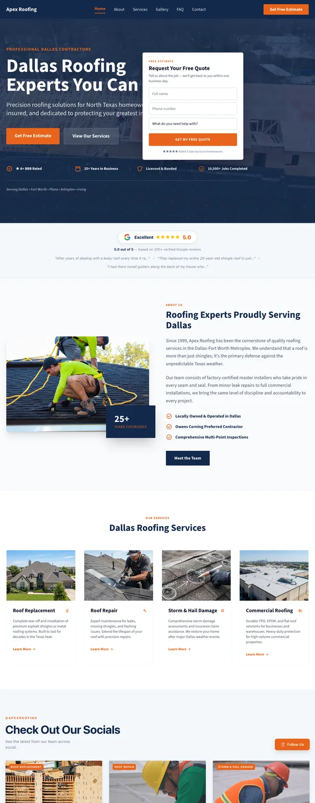 Roofing website built with Contractor Website Builder